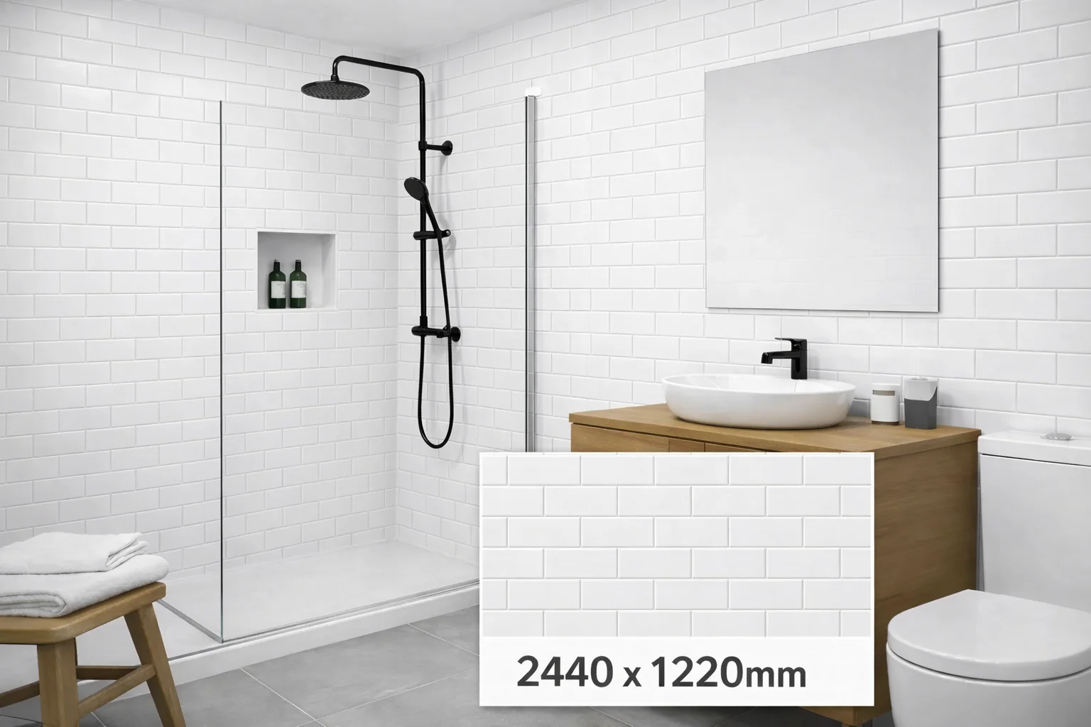 Seratone Polar White Aqua Subway Tile 2440x1220 4.5mm *