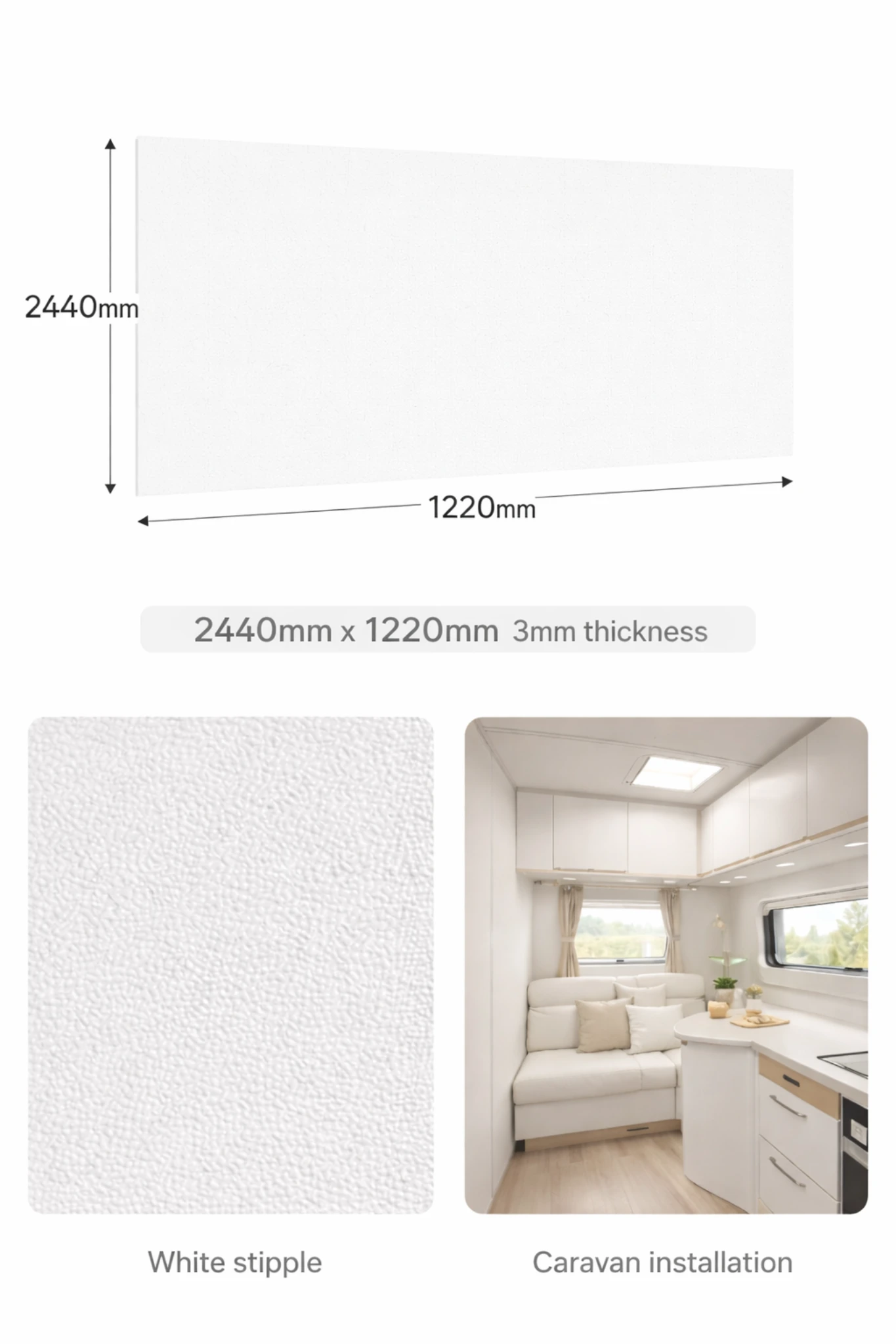 PVC Coated Caravan Ply 2440x1220 3mm White Stipple *